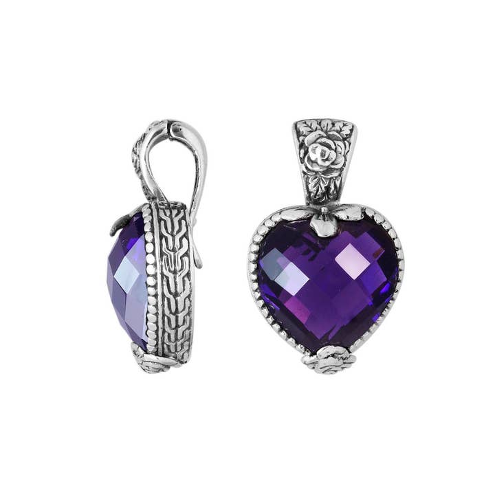 Bali Designs - Wholesale Individual Charm/Pendant - AP-6167-AM Sterling Silver Heart Shape Pendant With Gemstone