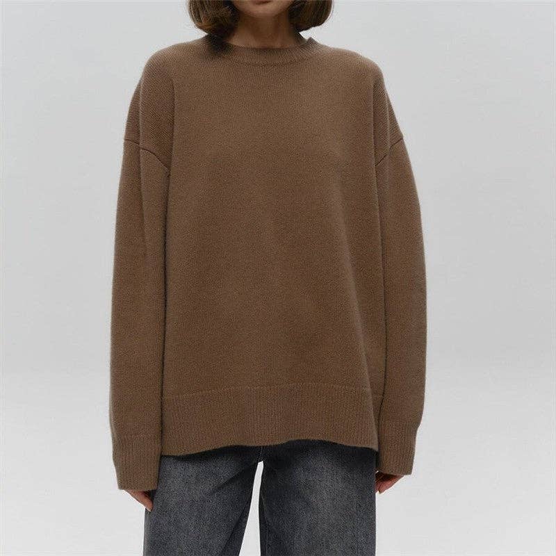 OceanusSwim – wholesale Knitted jumper – Women′s – Round Neck Solid Color Pullover Sweater2