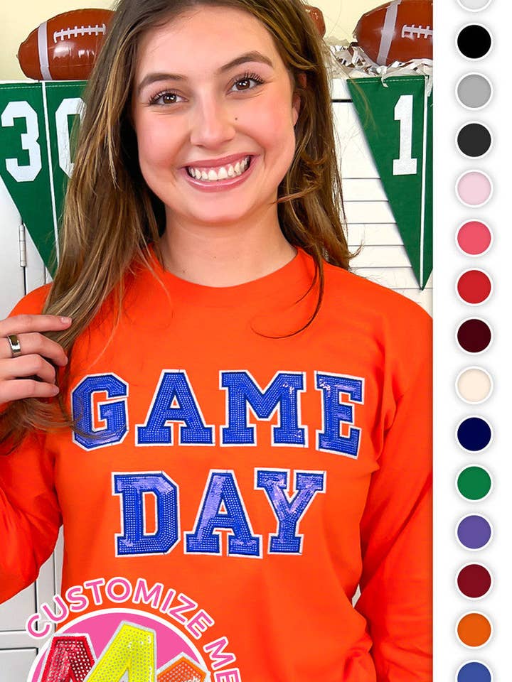 Game Day Sequin Long Sleeve Graphic T-Shirt for wholesale by Sugar Stitch