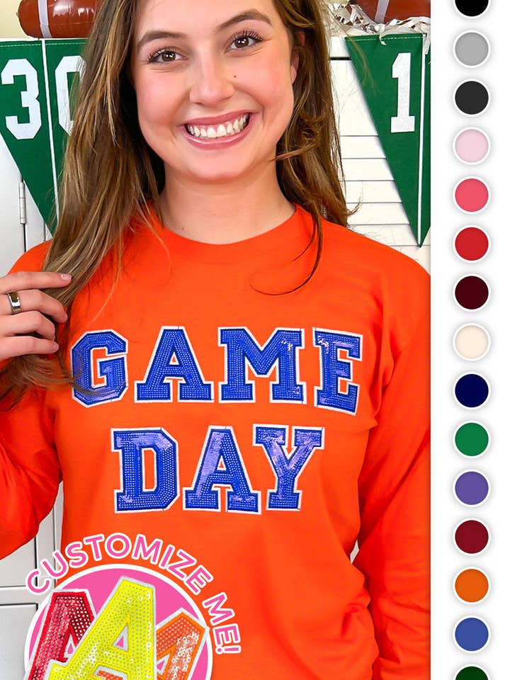 Game Day Sequin Long Sleeve Graphic T-Shirt for wholesale by Sugar Stitch