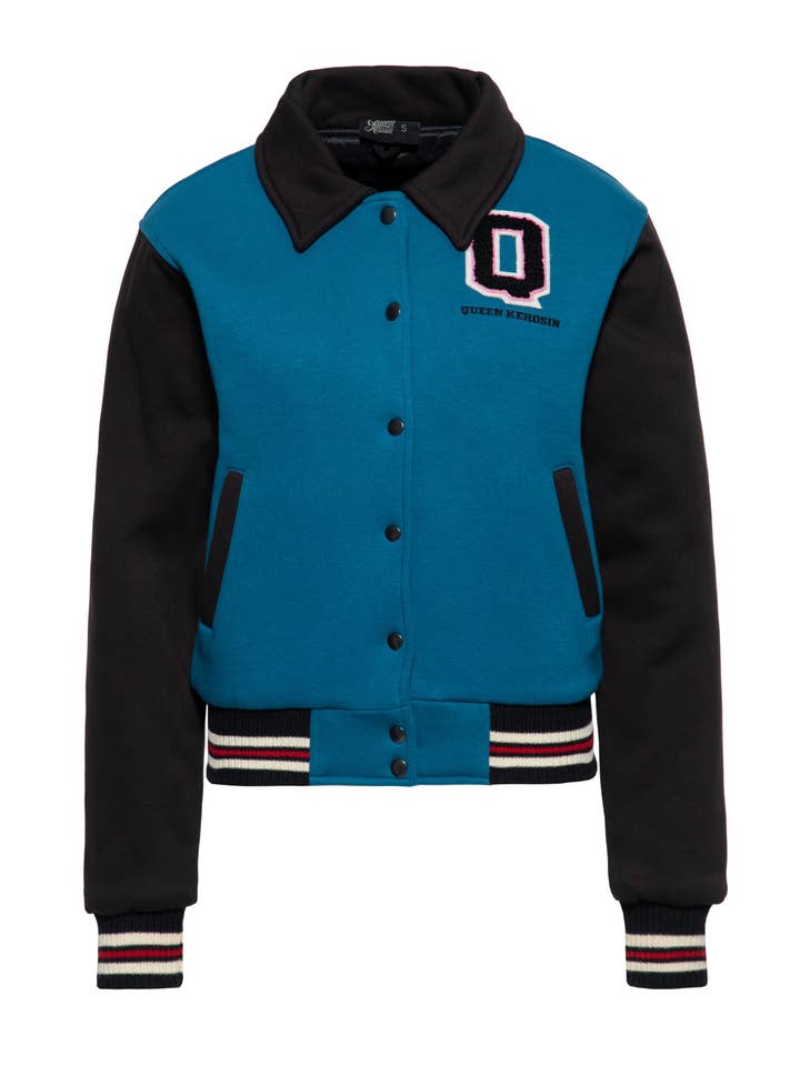 teal College jacket "Rockabilly Kitten" for wholesale on Faire2