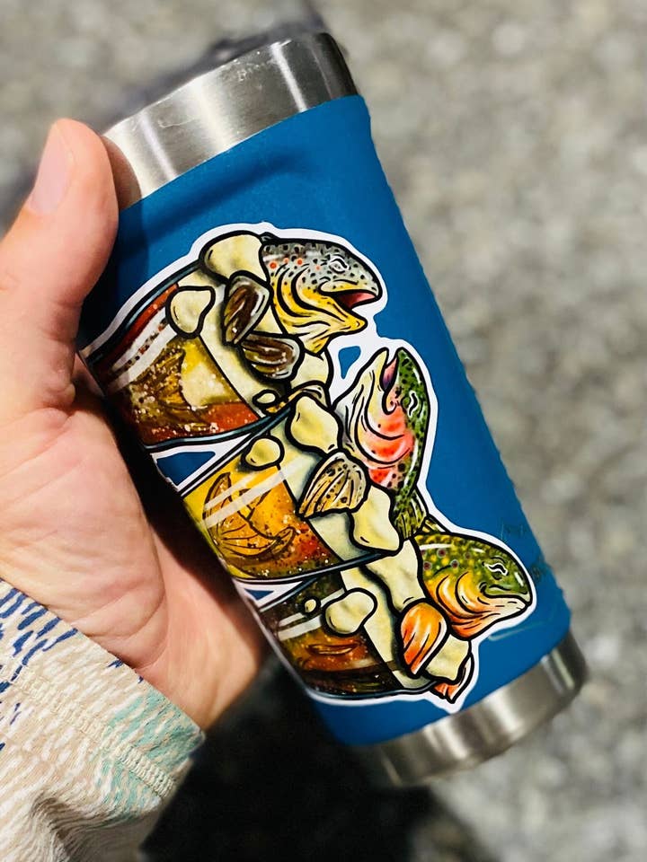 Triple Trout And Beers Sticker! for wholesale by Guerdrum Art