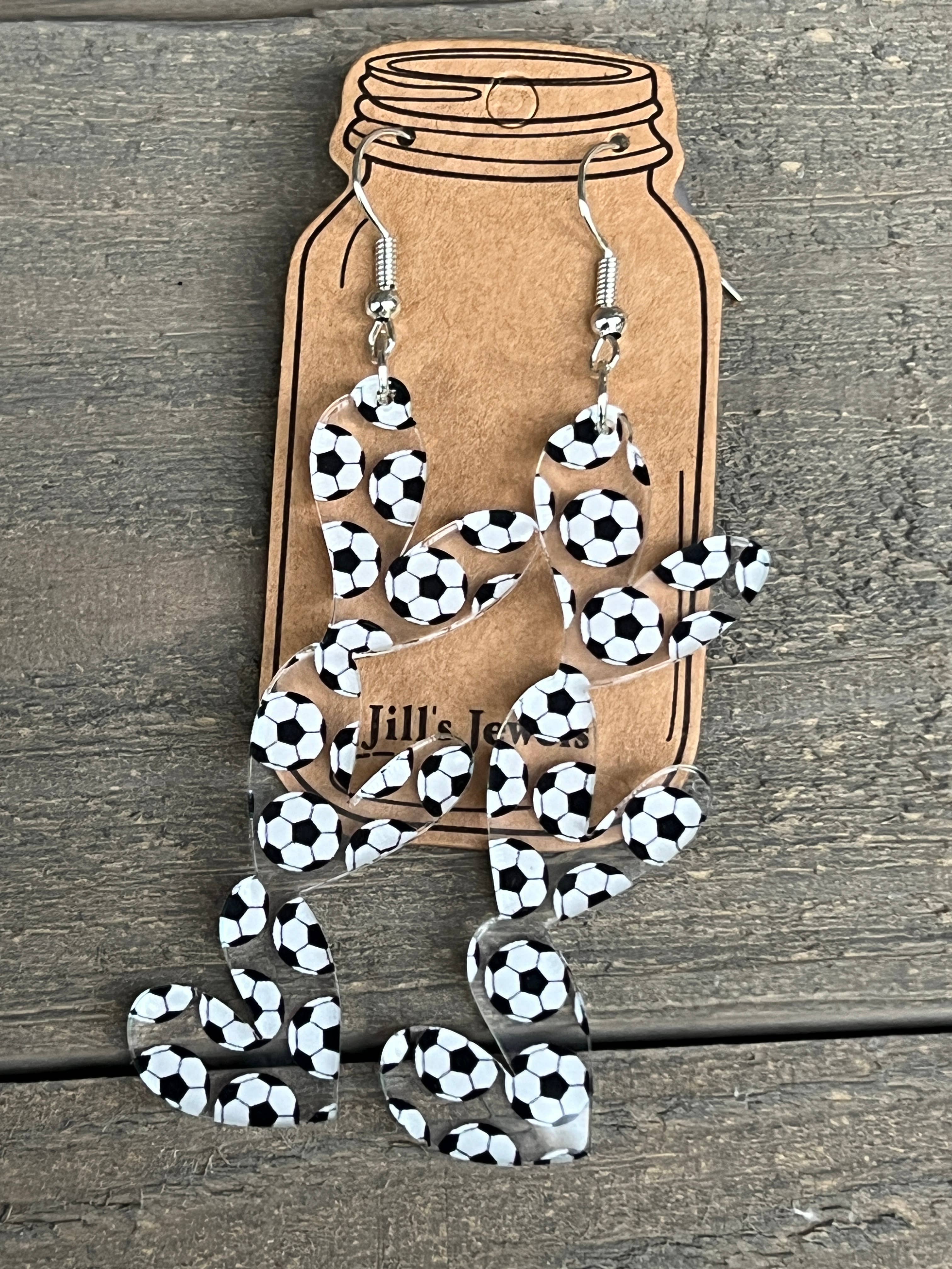 Jill's Jewels - Wholesale Dangle Earrings - Soccer Acrylic Stacked Heart Earrings1