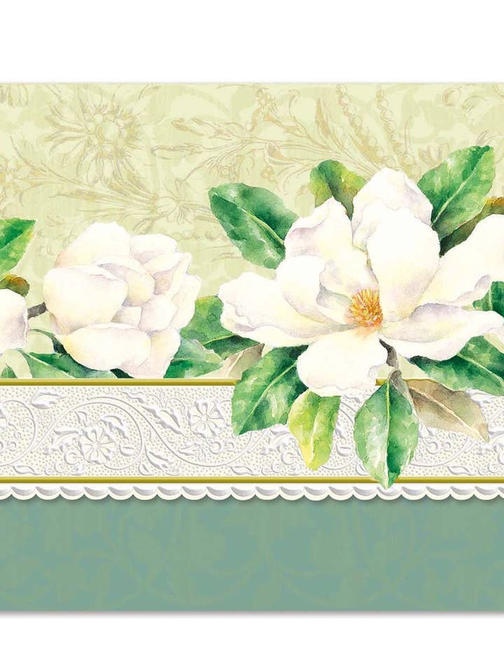 White Magnolia Embossed, Die-cut Boxed Portfolio Note Card for wholesale by Carol Wilson Fine Arts Inc./For Arts Sake