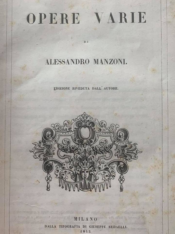 Manzoni Alessandro – Opere Varie – 1845 per la vendita all'ingrosso da parte di Belriguardo Italian Rare Books