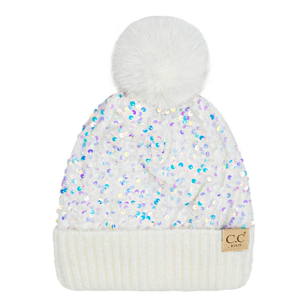 Fashion City – Gorro - Crianças por atacado – Gorro com lantejoulas de criança com Pom Pom2