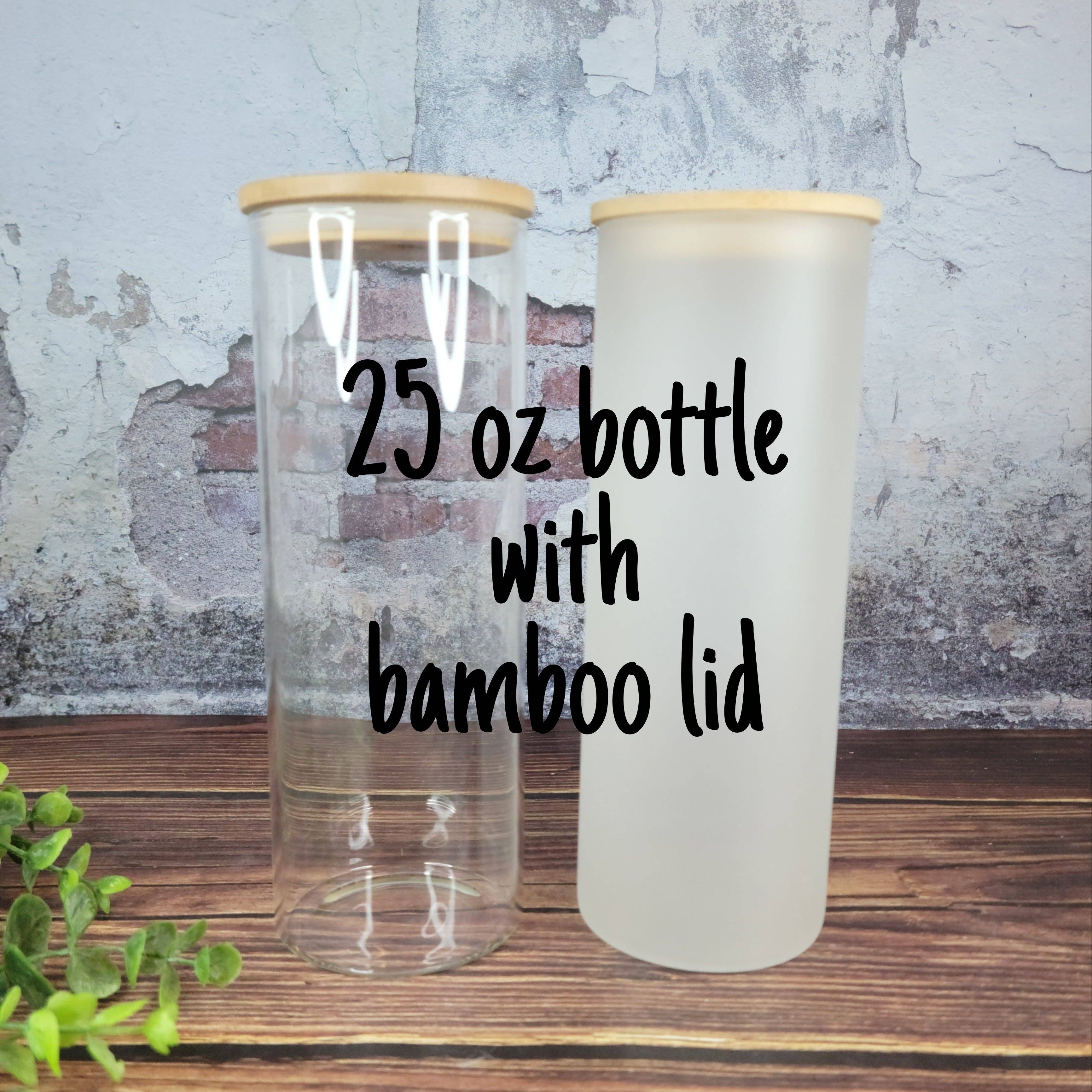 ACC Sublimation Blanks - Wholesale Drinking Glass/Cup - 25oz Sublimation Ready Glass tumblers with Bamboo Lid & plastic straw, Clear or Frosted, sublimation blank glass bottle tumblers