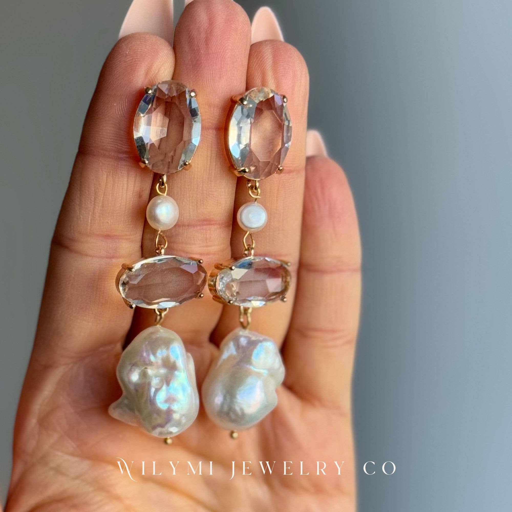 WILYMI Jewelry Co - Wholesale Dangle Earrings - Statement Baroque Pearl & Crystal Earrings | Gold Plated 4