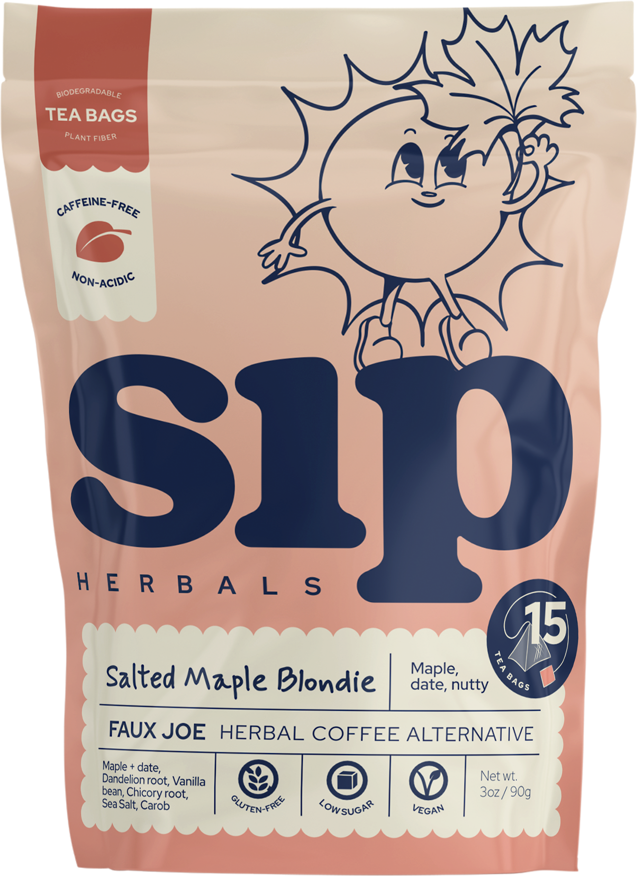Sip Herbals - Wholesale Tea Bags - Salted Maple Blondie Coffee Alternative Tea Bags (15 ct)1