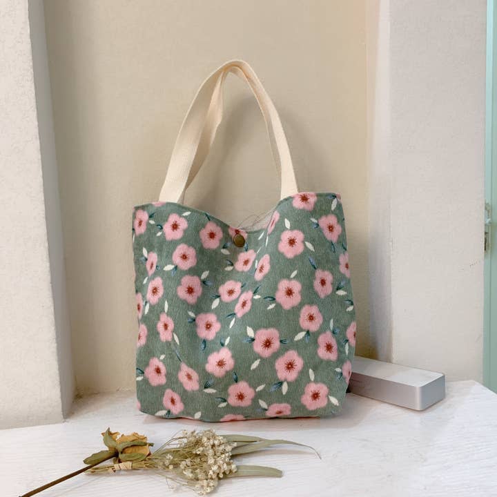 Funkyrel® Atzbranding Limited - Wholesale Tote Bag - Women's - Vintage Artistic Floral Corduroy Small Tote