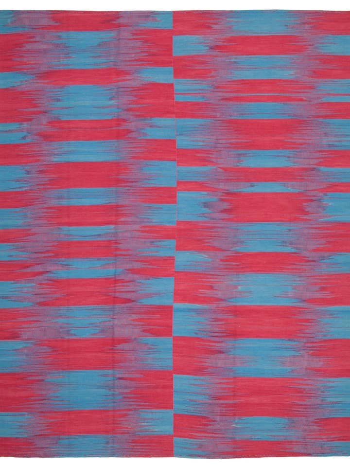 Tapis Kilim Contemporain Rouge 10x12 - 21918 pour la vente par RUG N CARPET