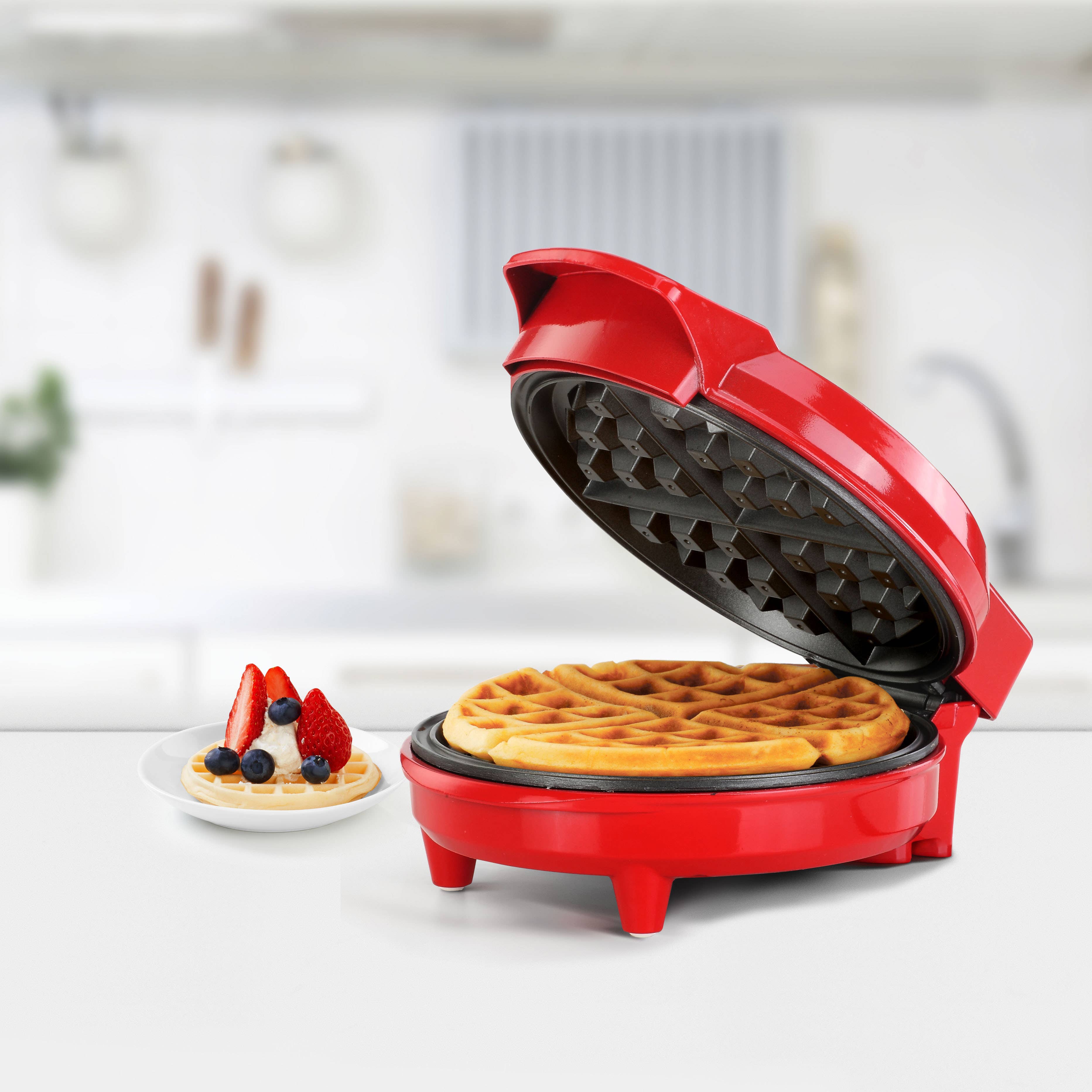 7" BELGIAN WAFFLE MAKER RED STAINLESS STEEL for wholesale on Faire10
