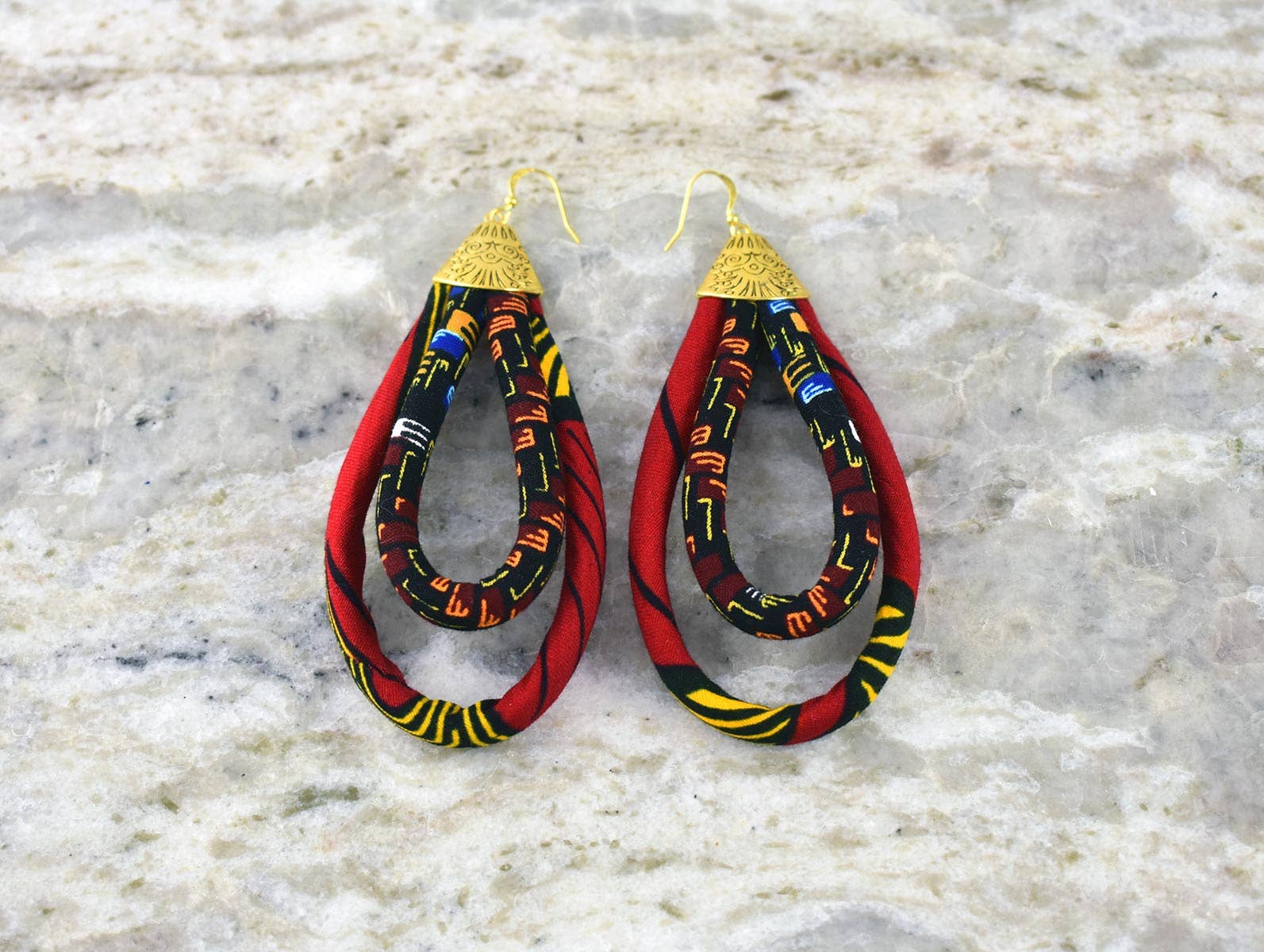 Cloth & Cord, LLC - Wholesale Dangle Earrings - Ankara African Double Loop Earrings | African Tribe Jewelry1