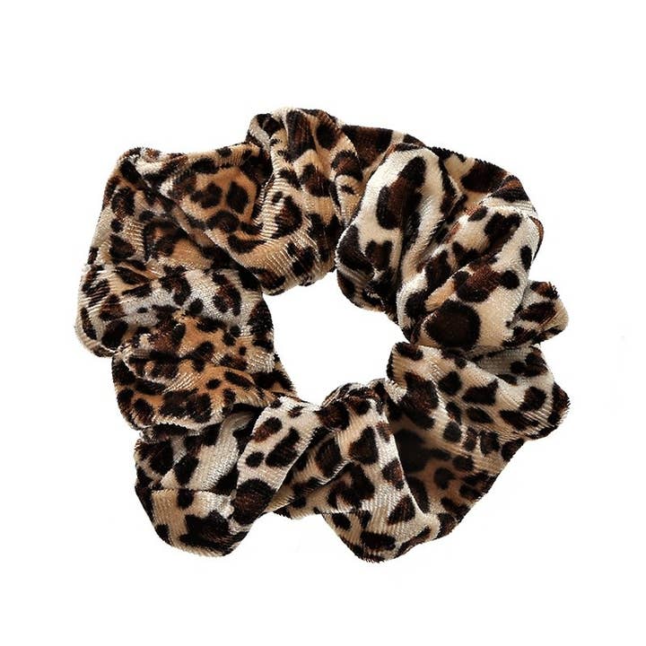 Remo Fashion – Großhandel Haargummi – Damen – Kleiner Samt mit Scrunchie Leopardenmuster Schwarz/Braun/Crème