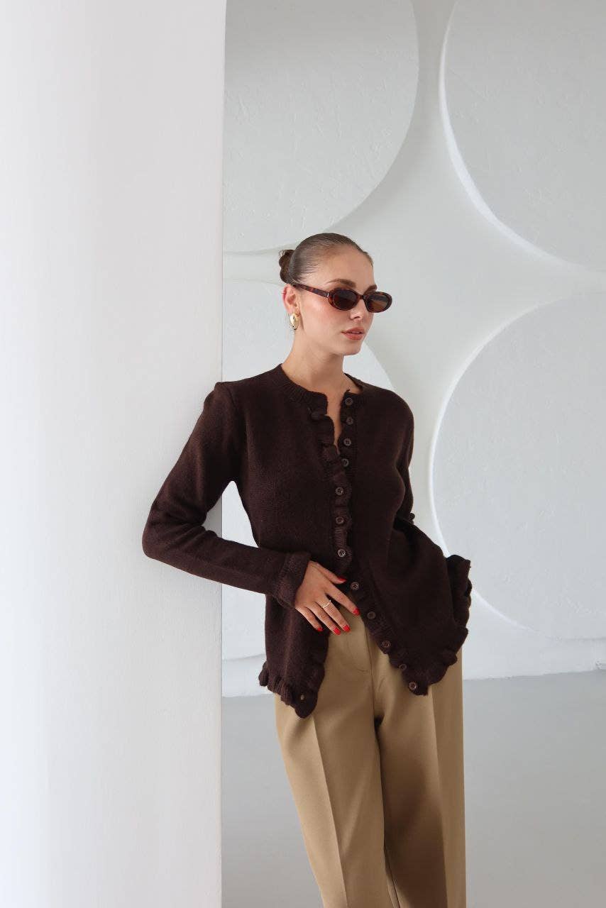 Design company-Fatma Balkir - Vendita all'ingrosso Cardigan - Donna - Cardigan a maglia con bottoni sul davanti senza volant - cardigan chic1