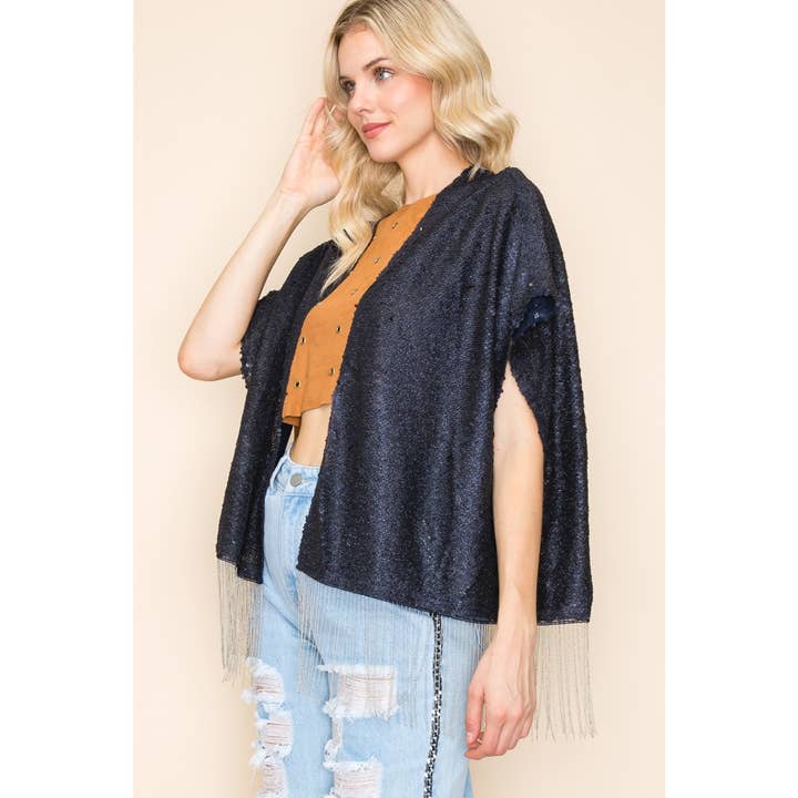 GILET SURDIMENSIONNÉ À FRANGES À SEQUINS pour la vente par VOCAL