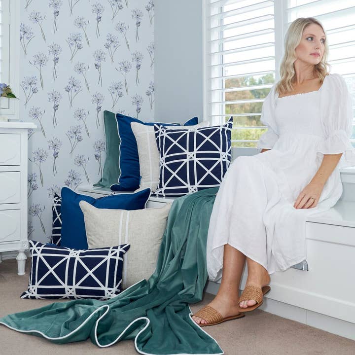 Mirage Haven - Wholesale Throw pillow cover - TORBAY Dark Blue and White Crosses Cushion Cover 30 cm by 50 cm2