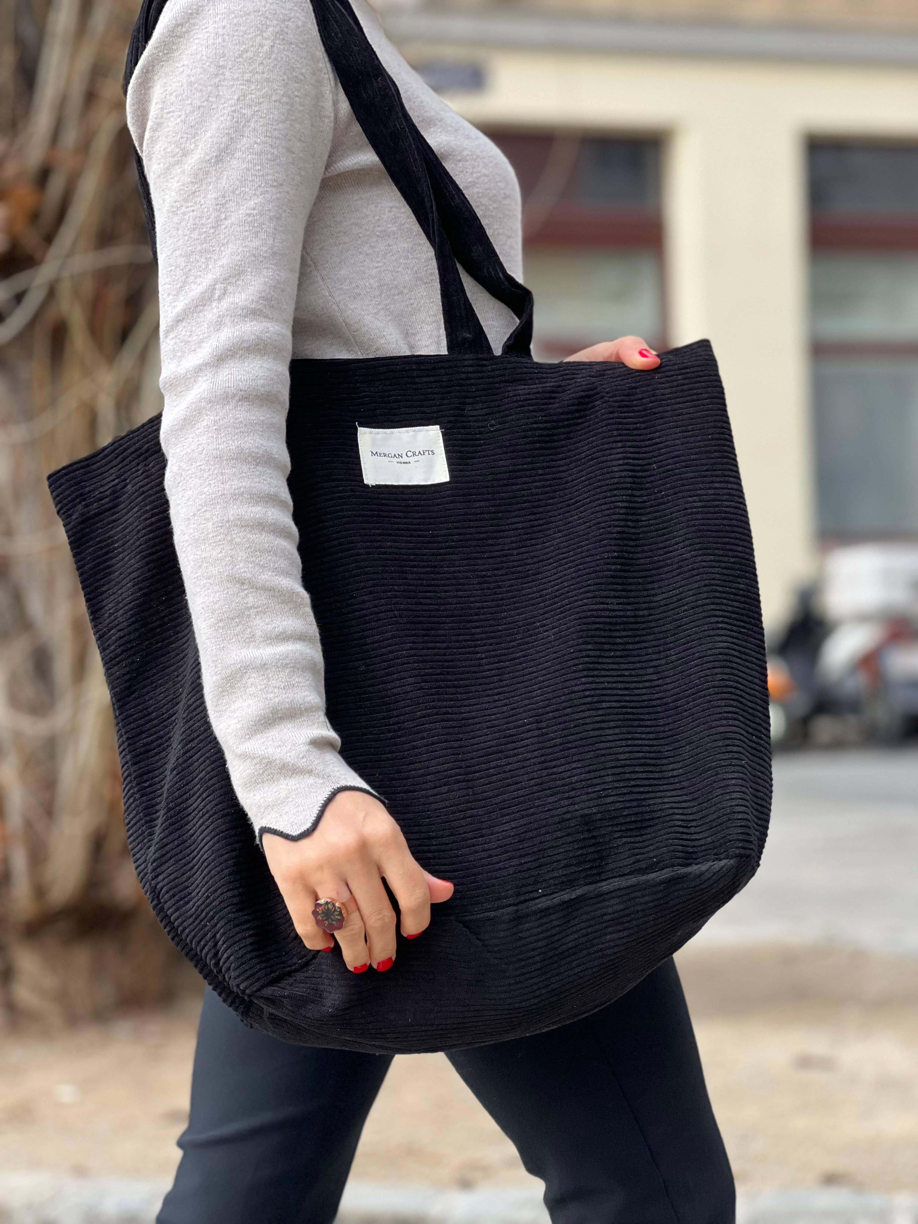 MERGAN CRAFTS - TEXTILE - Vendita all'ingrosso Borsa tote - Donna - Borsa per la spesa grande, borsa tote, con tracolla lunga - Velluto a coste3