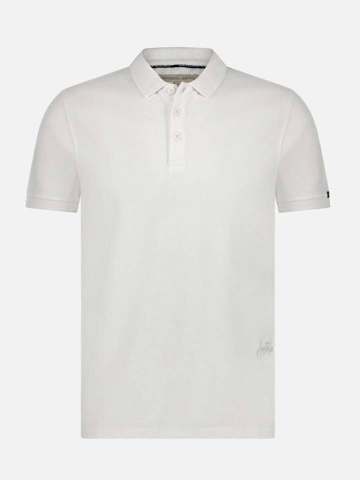 Tuttle | Polo en coton piqué blanc, bleu marine et noir pour hommes pour la vente par Amsterdam Heritage Leather Belts, Bags, Jackets & Apparel