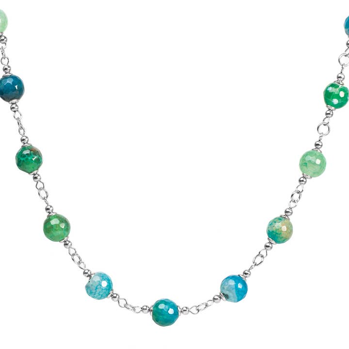 Faceted Natural Agate Stone Stainless Steel Necklace for wholesale by West Coast Jewelry