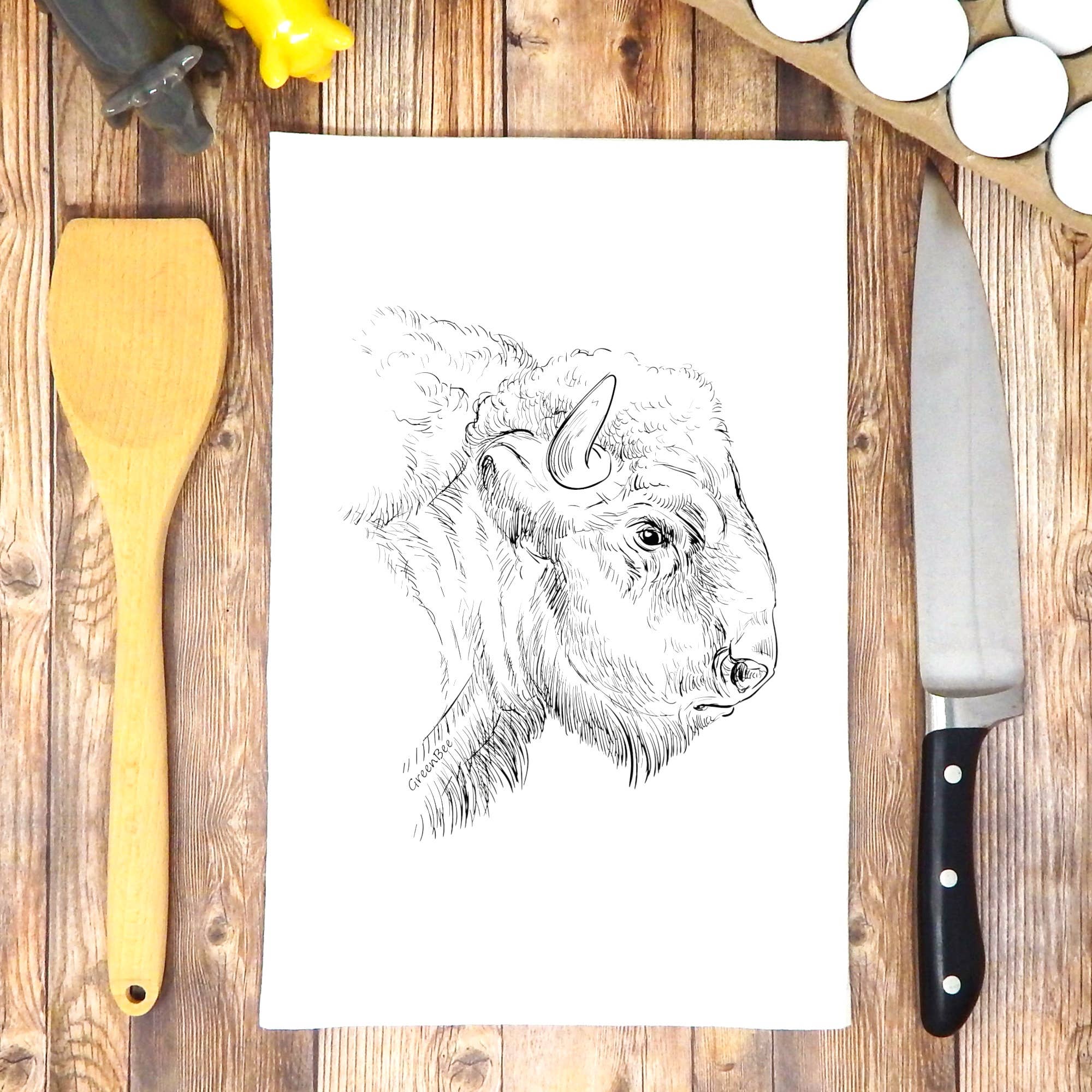 Green Bee Tea Towels - Wholesale Tea Towel - Buffalo Dish Towel | Tea Towels | Bison Head Kitchen Towel5