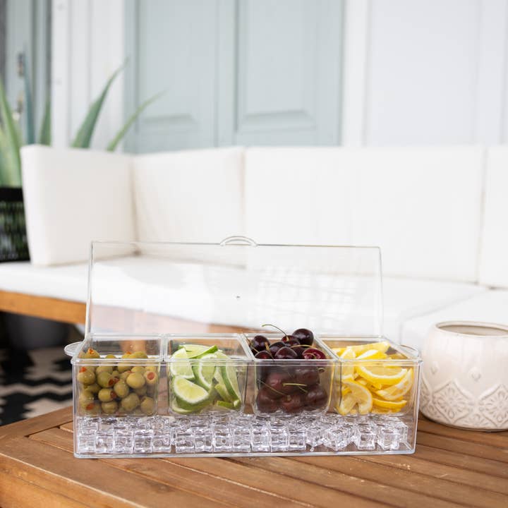 Fox Run Brands - Wholesale Serving Tray - Outset Clear Bar Garnish Caddy and Tray, 6.5” x 16.25” x 5”