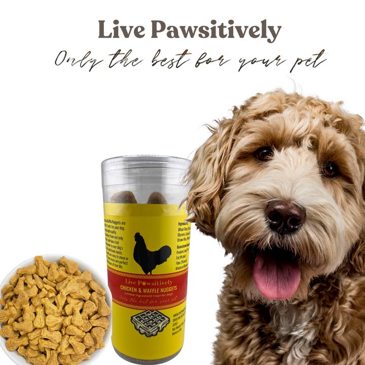 Live Pawsitive - Vente Friandises – chien - Croquettes de poulet et de gaufres, friandise pour chien à ingrédients limités