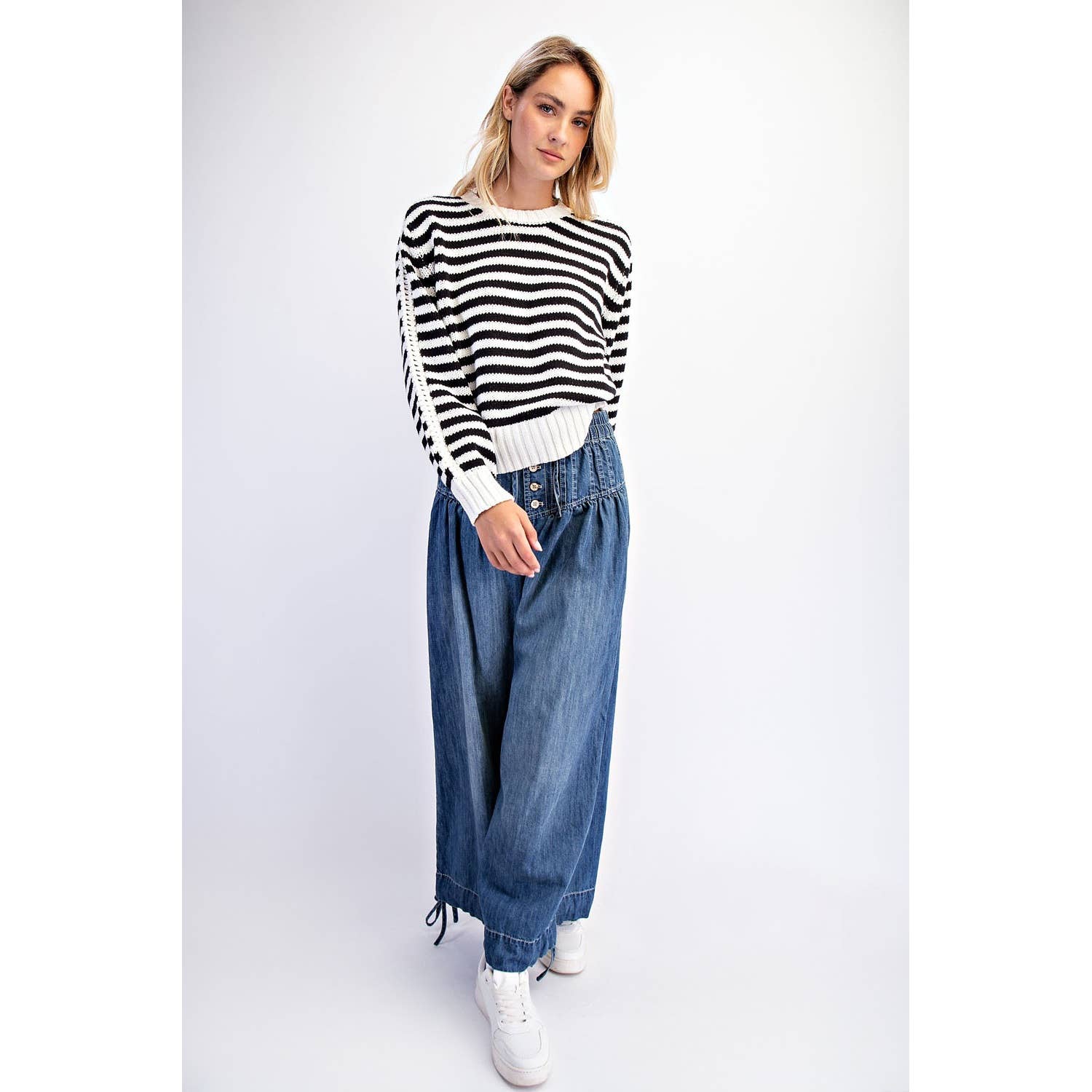 COTIERRA - Vente Pull en maille – femme - PULL RAYÉ À COL ROND1