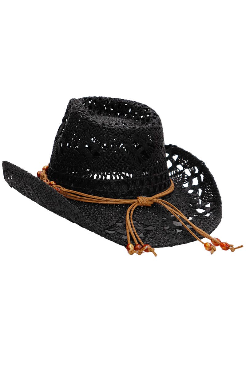 Cap Zone - Wholesale Cowboy Hat - Women's - Beaded Crochet Crushable Straw Cowboy Hat2