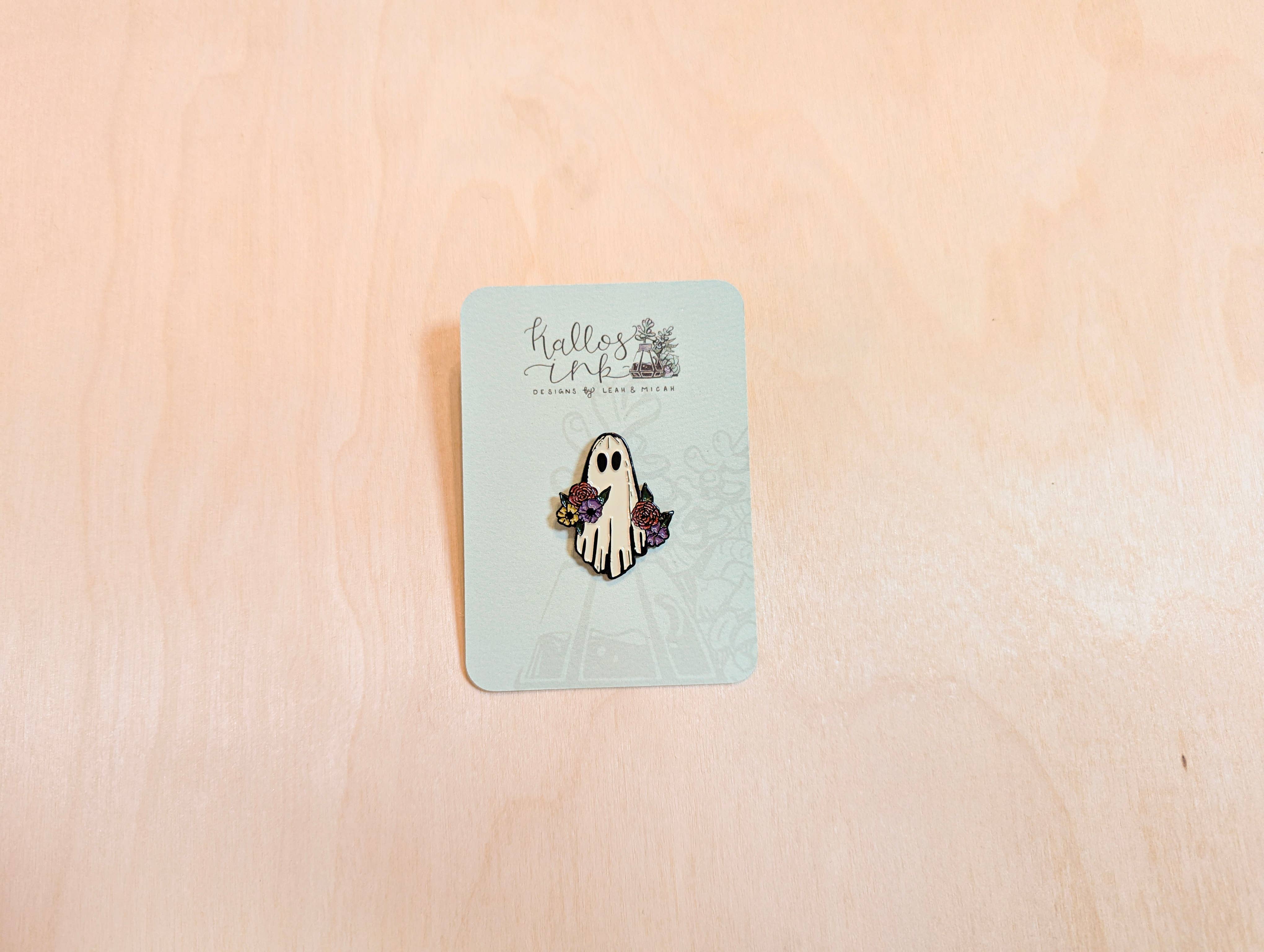 Kallos Ink - Wholesale Lapel Pin/Button - Floral Ghost Enamel Pin