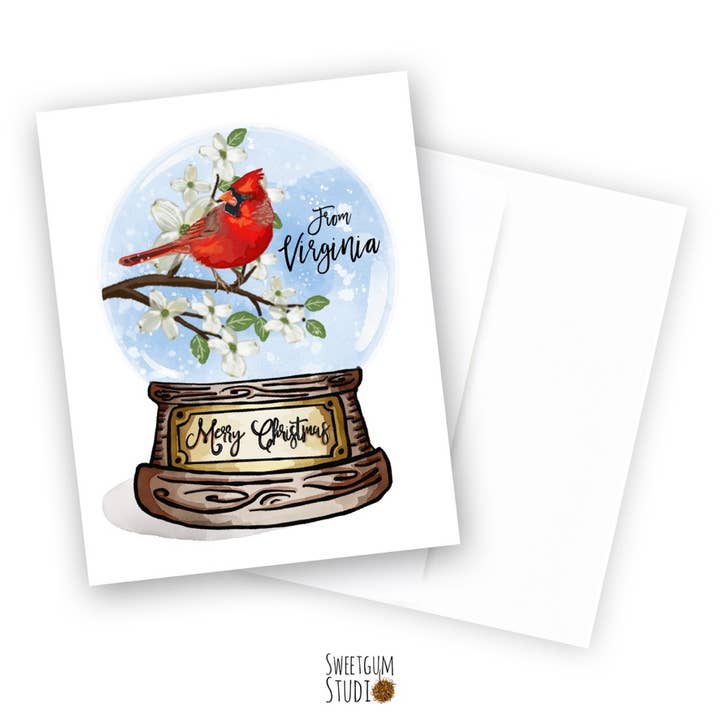 Snow Globe Virginia Cardinal Note Card for wholesale by Sweetgum Studio