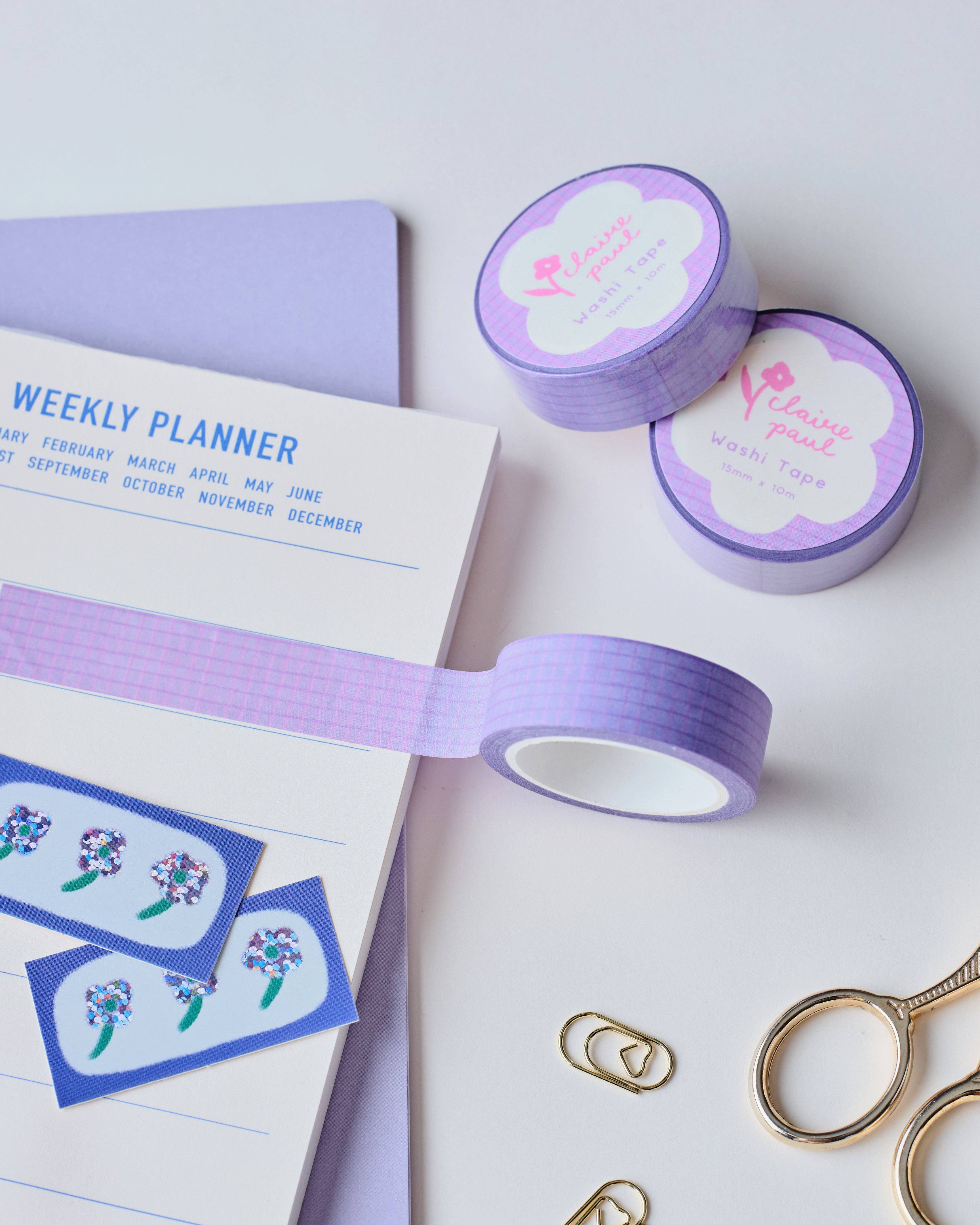 Claire Paul – wholesale Washitejp – Lila washitejp med rutmönster1