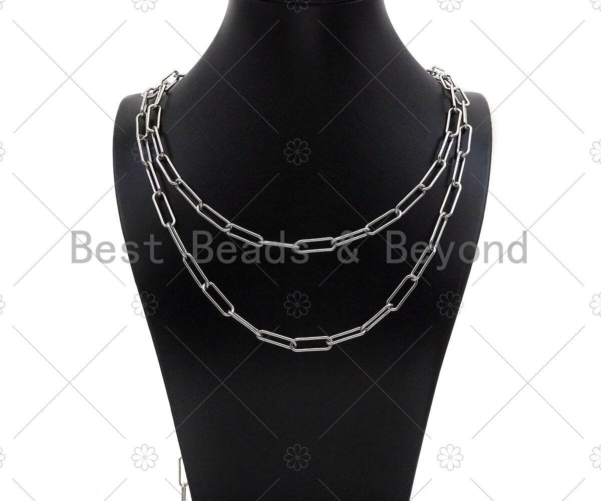 BestBeads&Beyond - Wholesale Link & Chain Necklace - Non-tarnish Stainless Steel Paper Clip Chain, 7x19mm, Antique Silver Color Unfinished Jewelry Chains, Wholesale Chain,sku#A1012