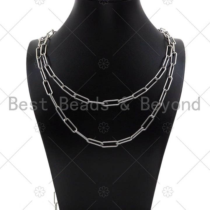 BestBeads&Beyond - Wholesale Link & Chain Necklace - Non-tarnish Stainless Steel Paper Clip Chain, 7x19mm, Antique Silver Color Unfinished Jewelry Chains, Wholesale Chain,sku#A1012
