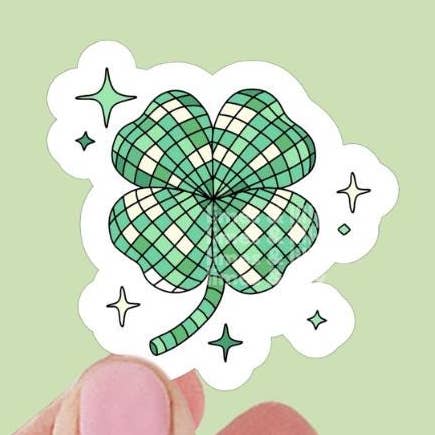 Adesivo in vinile a forma di palla da discoteca quadrifoglio verde fortunato per la vendita all'ingrosso da parte di Limes & Lilly