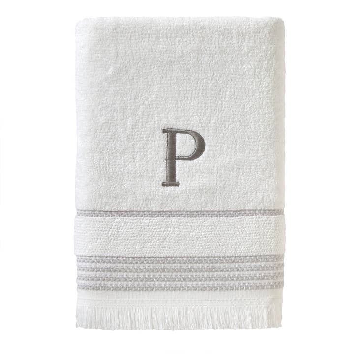 Casual Monogram “P” Cotton Bath Towel, White for wholesale by SKL HOME