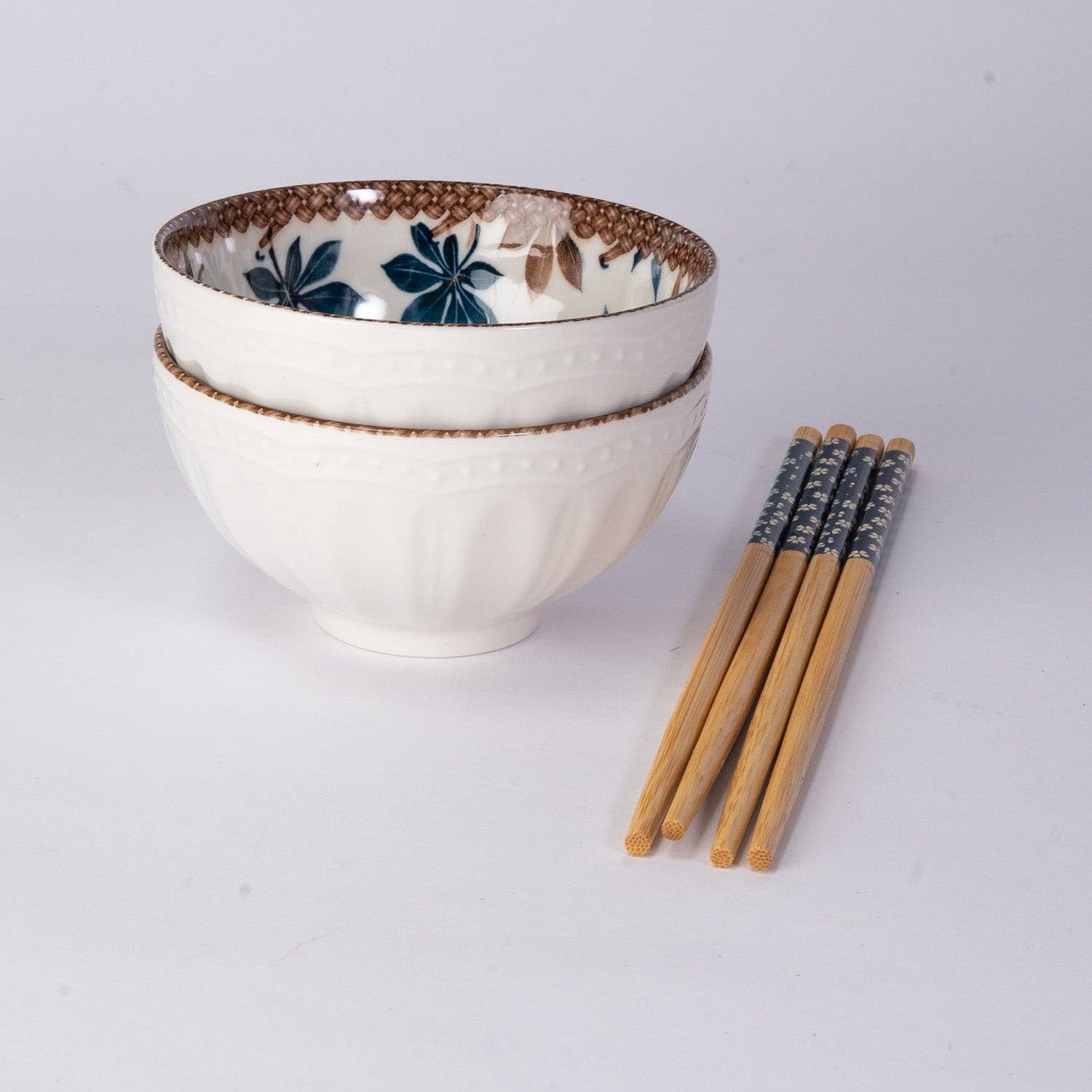 Urban Tokyo - Wholesale Bowl - Floral Arabesque Double Rice Set of 10oz 4.5"D Bowl With Chopsticks Gift Set 1/24)3