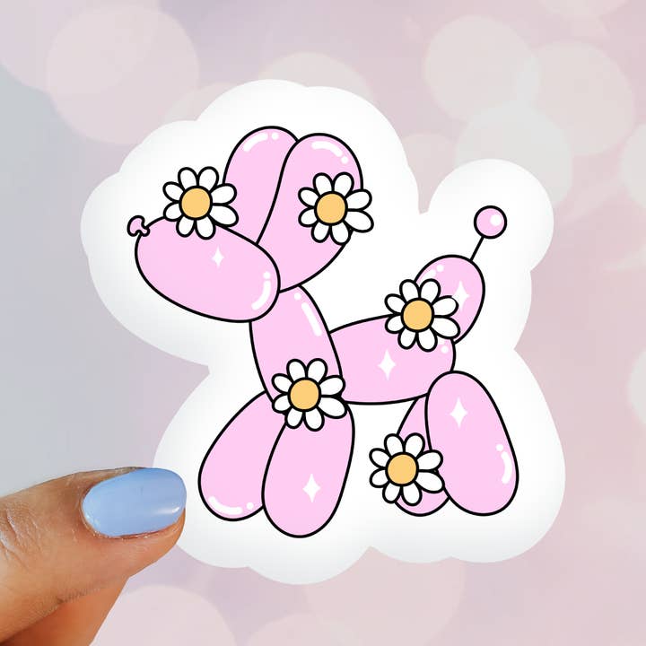 Bubble Gum Pink Ballon Dog Sticker for wholesale by Wildside Dog Gear