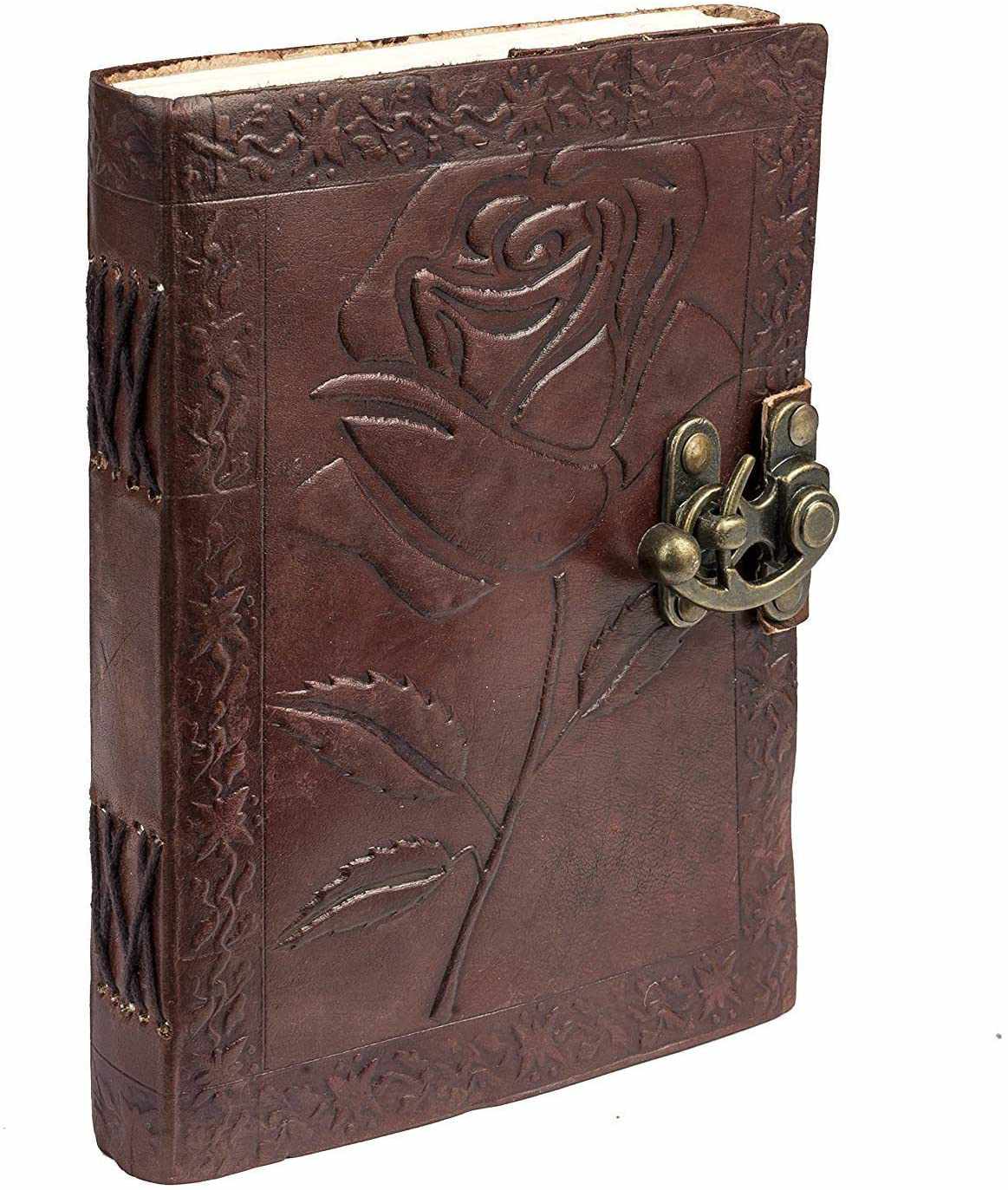 Tuzech Leather - Wholesale Journal/Diary - TUZECH Genuine House Leather Journal Notebook Vintage Style Diary with Engraved Rose Brown (7 Inches)1