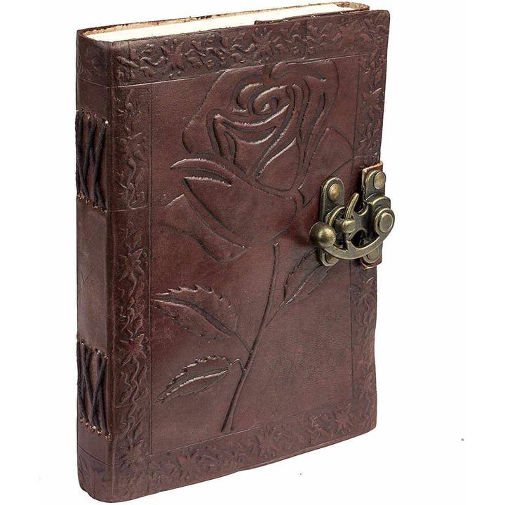 Tuzech Leather - Wholesale Journal/Diary - TUZECH Genuine House Leather Journal Notebook Vintage Style Diary with Engraved Rose Brown (7 Inches)1