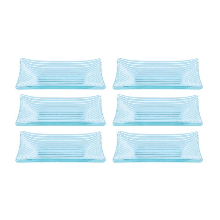 Glass Dinnerware 4.25" x 2.5" x h:0.5" 1 oz. Rectangular Blue Glass Ramekin (Set of 6) for wholesale by TURGLA HOME