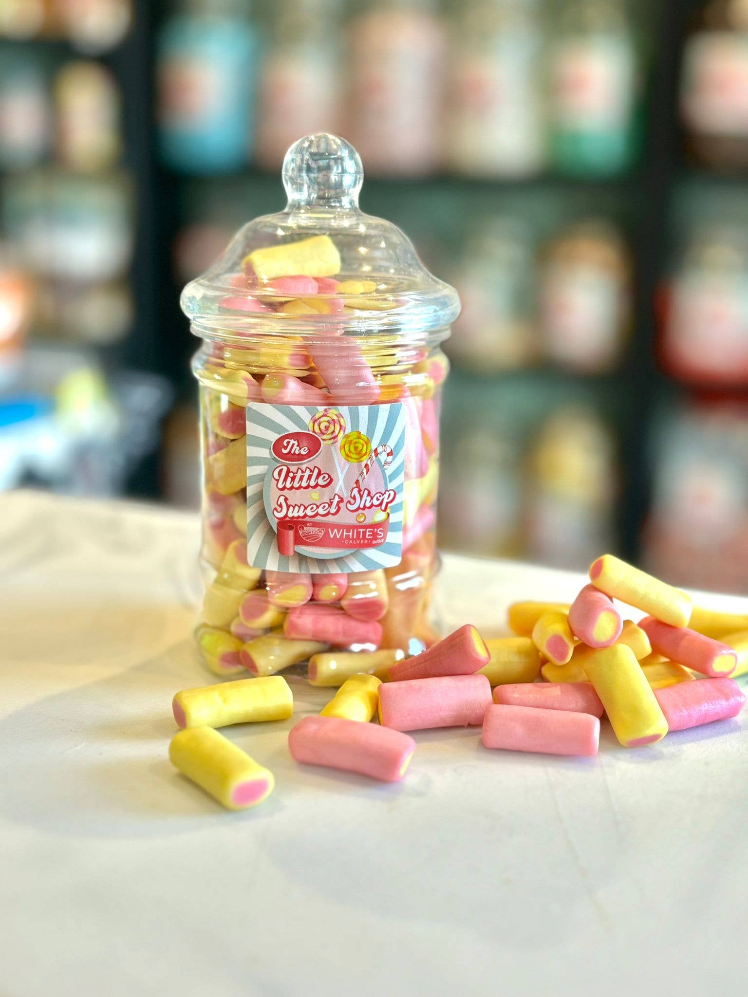 Flossy Teacake - Wholesale Boiled sweets - Rhubarb and Custard Sweet Jar 250g