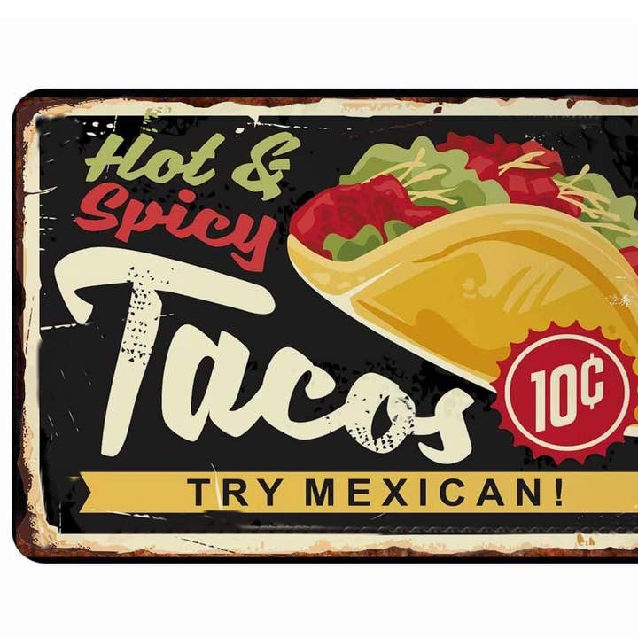 Taco's 10 cent Vintage Metal 8 x 12" Tin Sign for wholesale by BMS BIZ