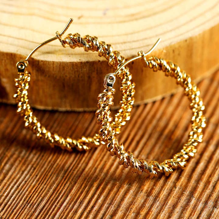 Gold Vintage Textured Hoop Earrings for wholesale on Faire