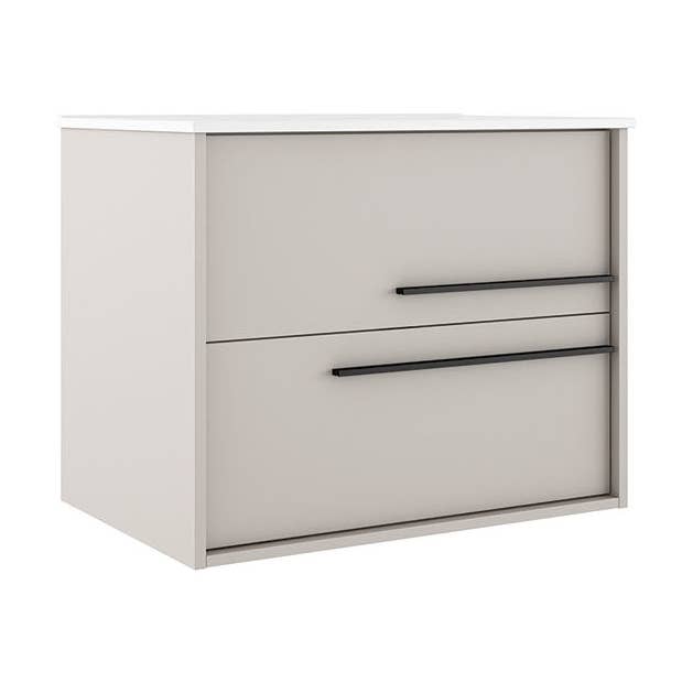 HomeRoots - Wholesale Badkameraccessoireset - 32" Tan Houten Zwevende Badkamermeubel Met Witte Wastafel En Twee Laden0