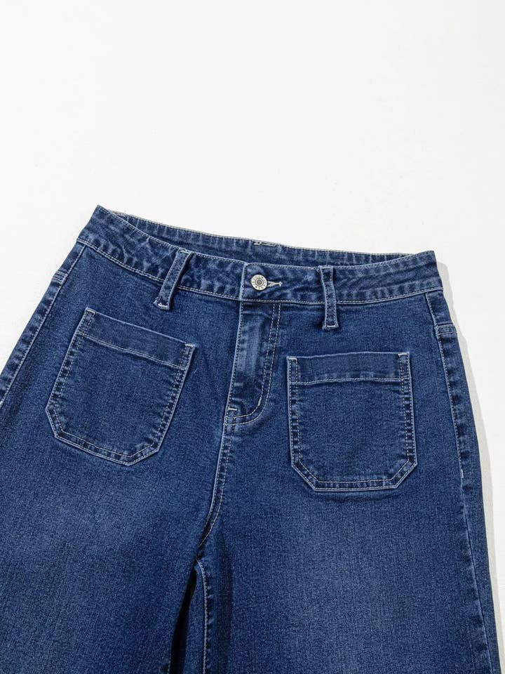 DarkBlue High-Rise Stylish Retro Straight-Leg Jeans for wholesale on Faire
