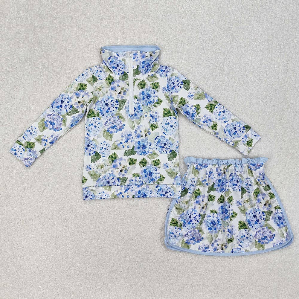 Aier Wholesale - Wholesale Top & Short Set - Kids - Baby Girls Blue Flowers Athletic Active Wear Top Shorts Skirts Clothes Sets1