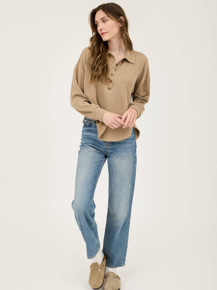 Blu Pepper - Wholesale Knit Top - Women's - PINSTRIPE COLLARED HALF BUTTON KNIT TOP11