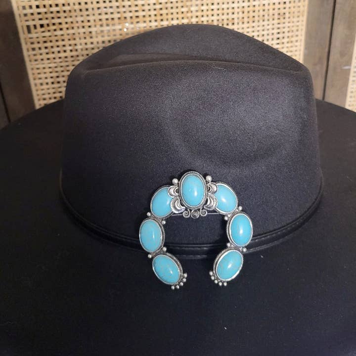 SB Western Turquoise Squash Blossom Trucker Hat Pin for wholesale on Faire