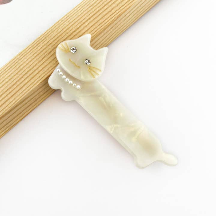 SoapElenGlen - Vendita all'ingrosso Fermaglio per capelli - Donna - Fermaglio a Becco d'Anatra con Collana di Perle per Gatto, Fermaglio Elegante per Capelli di Gatto